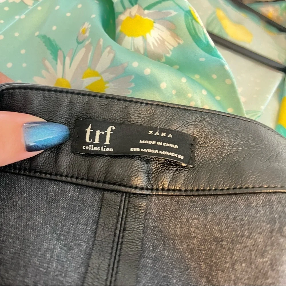 ZARA TRF Black Faux Leather Mini Moto Skirt Size M | Edgy Streetwear Night Out
